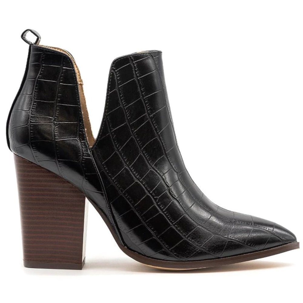 New Black V Cutout Pointy Toe Ankle Boots Booties - Picture 2 of 3